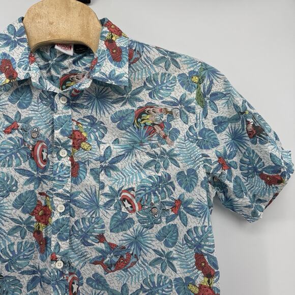 Marvel Shirt Mens XL Floral Hawaiian Avengers Button Up Short Sleeve Camp Collar - Picture 2 of 10